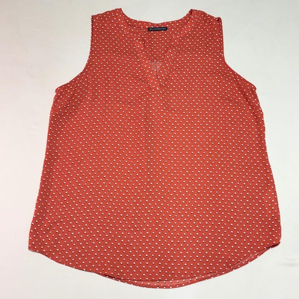 Adrianna Papell Red Polka Dot Sleeveless Split Neck Blouse Top Women's Large